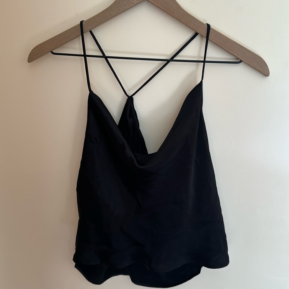 Zara black satin cowlneck tank top